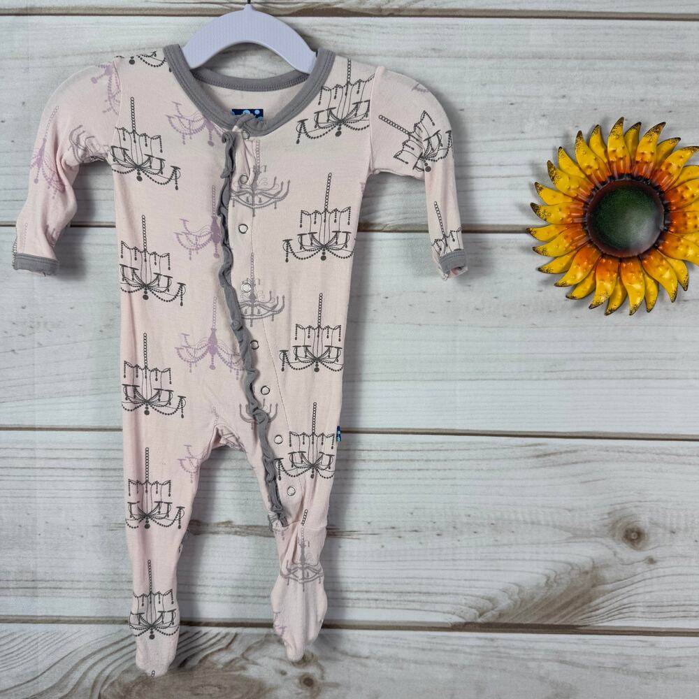 KicKee Pants Baby‎ Girls 0-3 Months Pink Chandelier Footed Pajamas